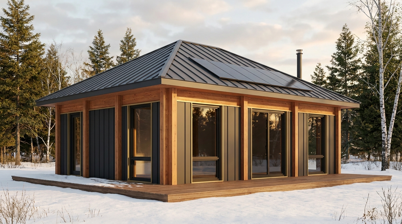 湖の庵 外観 — AI render based on BIM specs