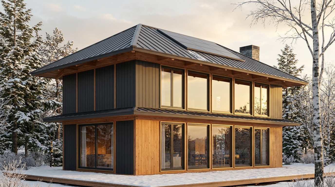 陽の小屋 外観 — AI render based on BIM specs