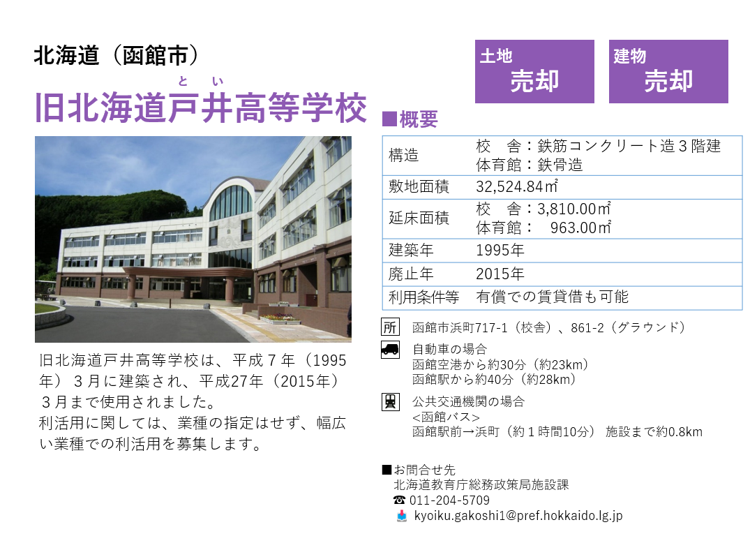 旧戸井高等学校 — 北海道教育庁 売却フライヤー